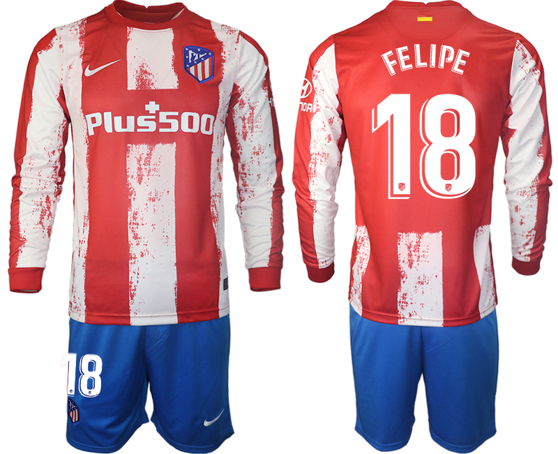 Men 2021-2022 Club Atletico Madrid home red Long Sleeve #18 Soccer Jersey